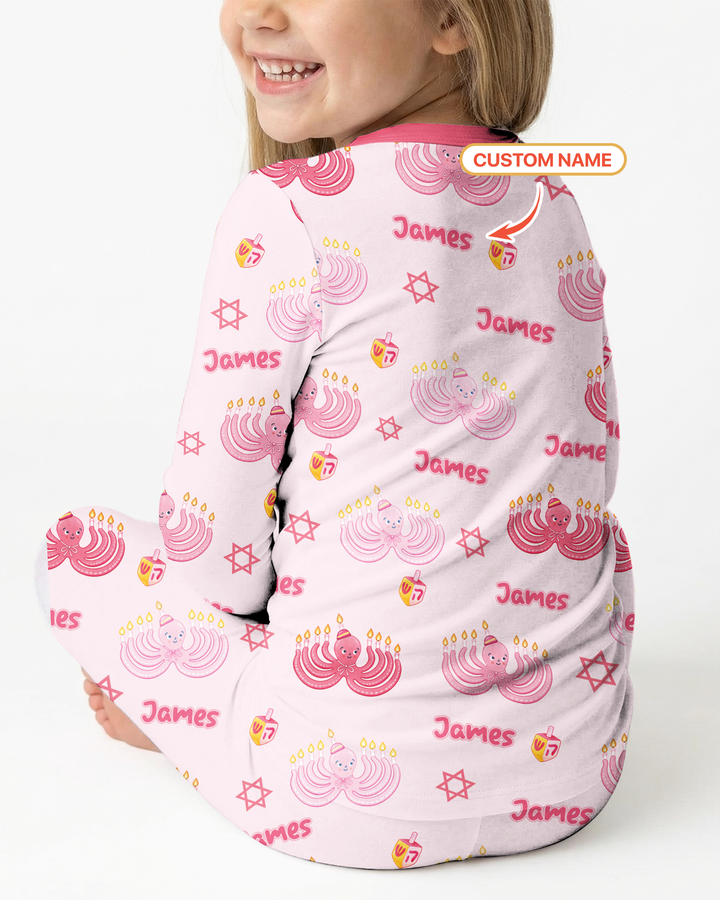 Hanukkah Jewish Octopus Bamboo Two Piece Long Sleeve Pajama Set
