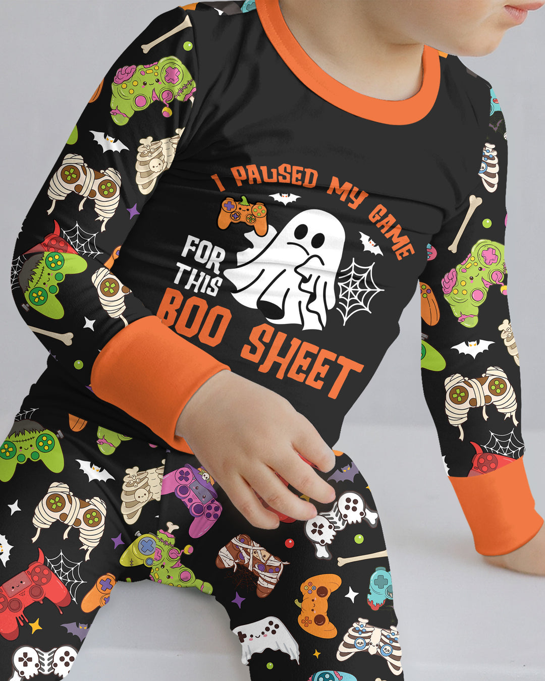 Halloween Skeleton Zombie Gaming Controllers Mummy Boys Bamboo Two Piece Long Sleeve Pajama Set