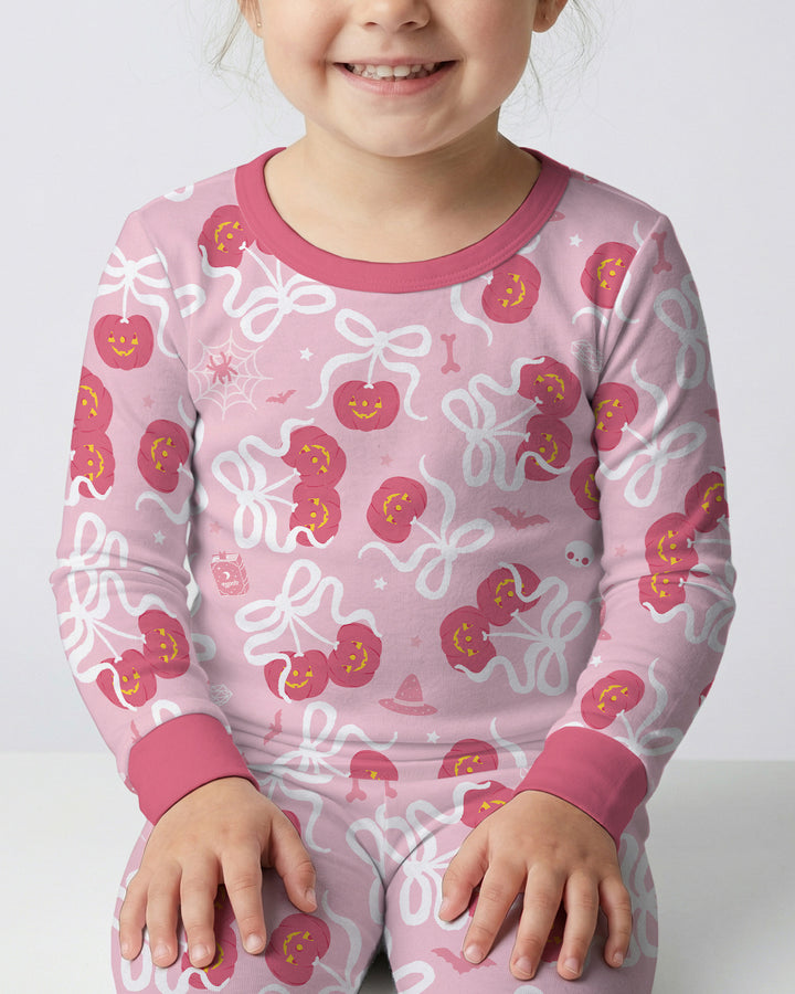 Jack-o'-lantern Coquette Bow Matching Bamboo Two Piece Long Sleeve Pajama Set
