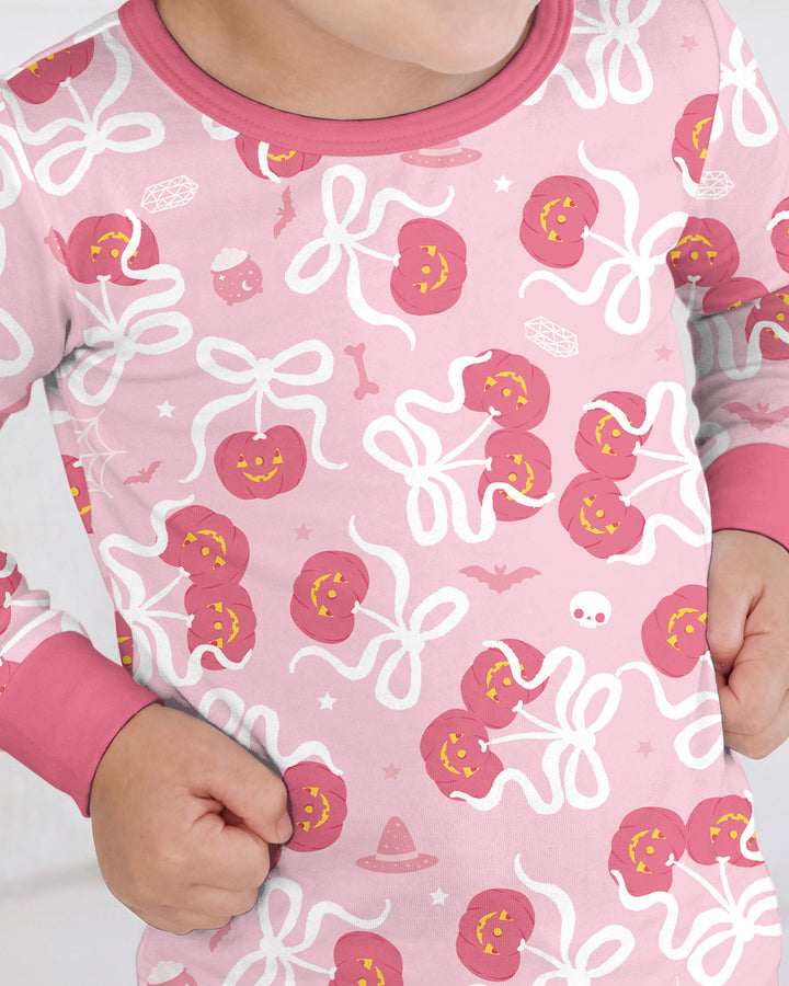 Jack-o'-lantern Coquette Bow Matching Bamboo Two Piece Long Sleeve Pajama Set