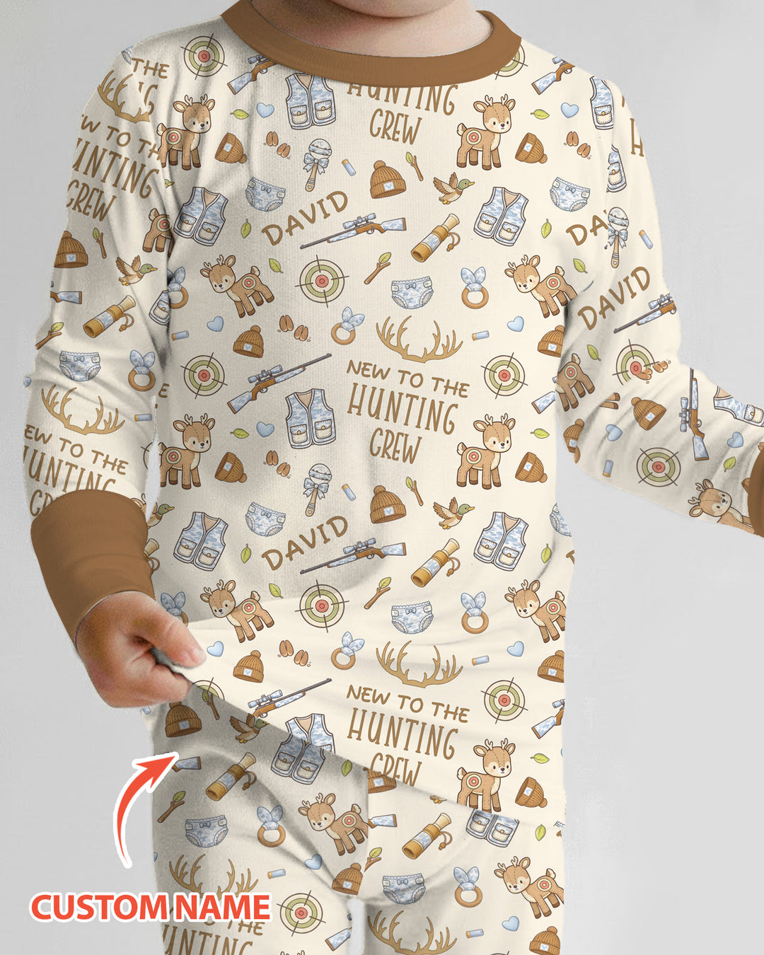 New To The Hunting Crew Custom Name Bamboo Two Piece Long Sleeve Pajama Set
