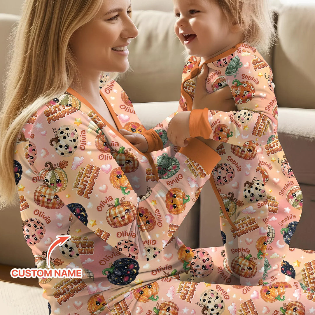 Custom Name You're A Glitter Pumpkin Bamboo Women Pajama Set