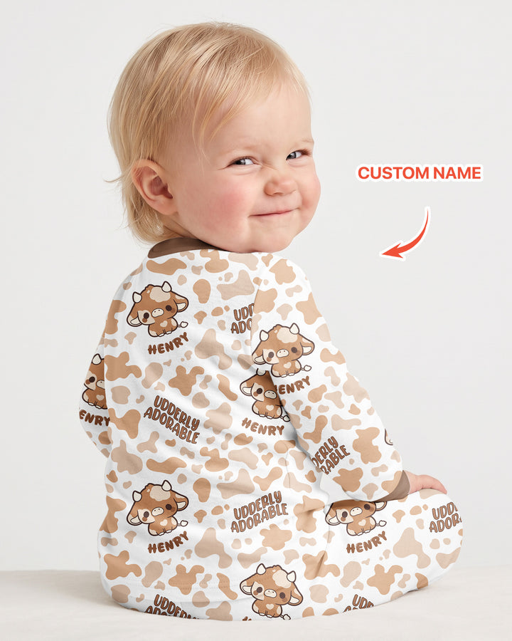 Udderly Adorable Custom Name Bamboo Two Piece Long Sleeve Pajama Set