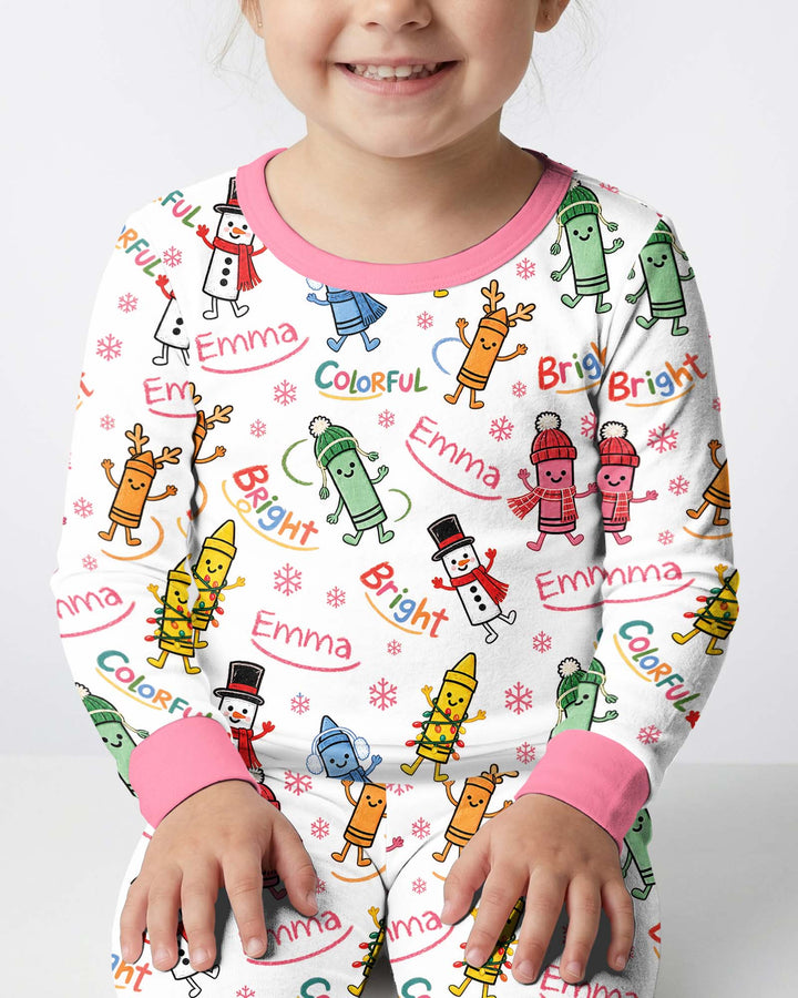 Custom Name Bright & Colorful Bamboo Two Piece Long Sleeve Pajama Set