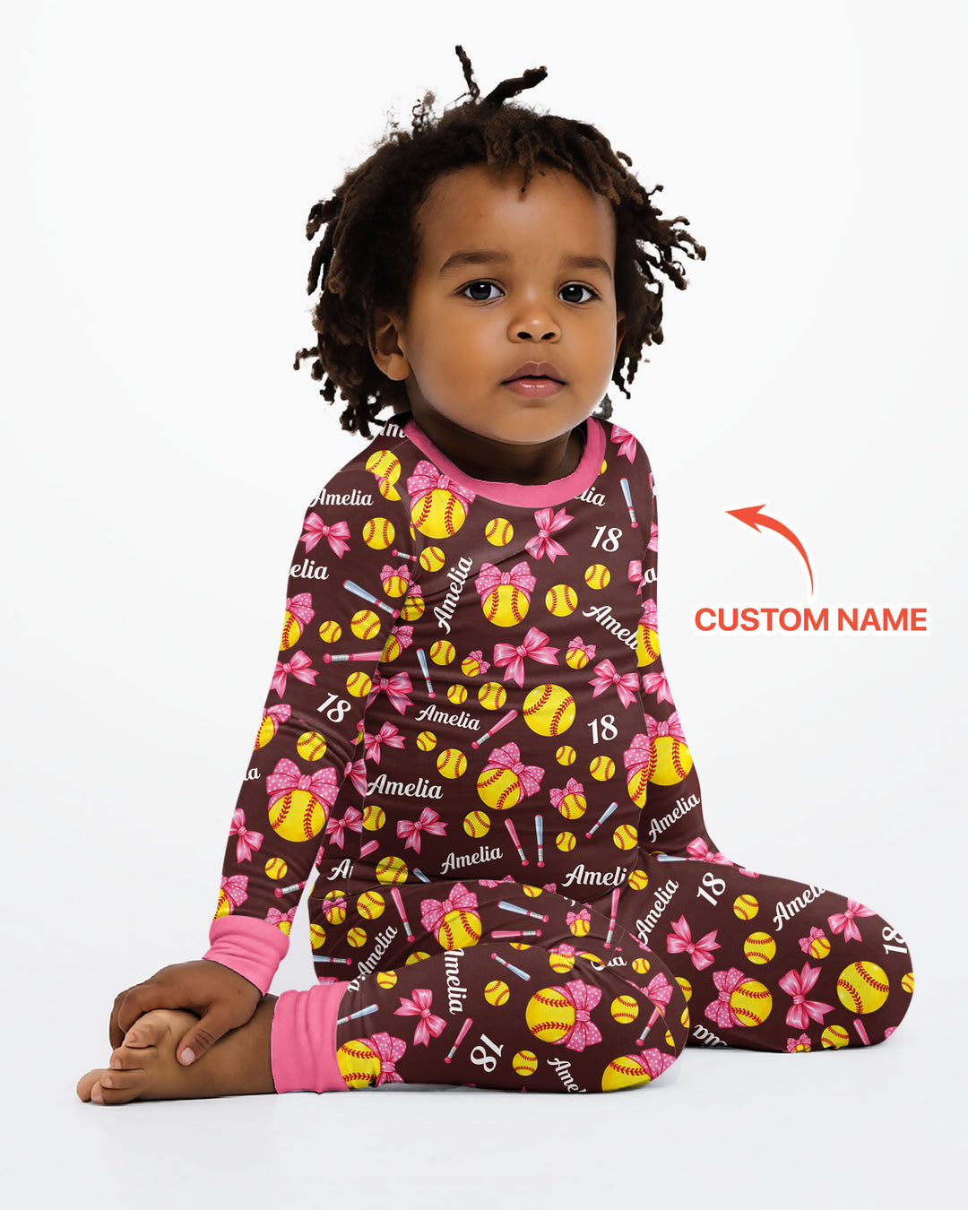 Little Softball Star Bamboo Two Piece Long Sleeve Pajama Set