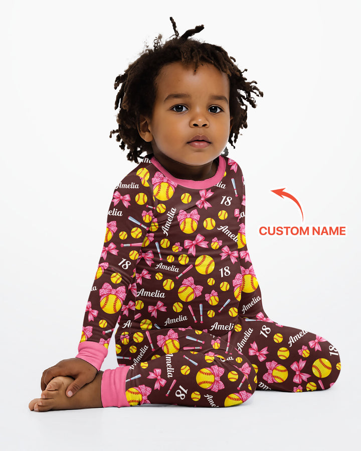 Little Softball Star Bamboo Two Piece Long Sleeve Pajama Set