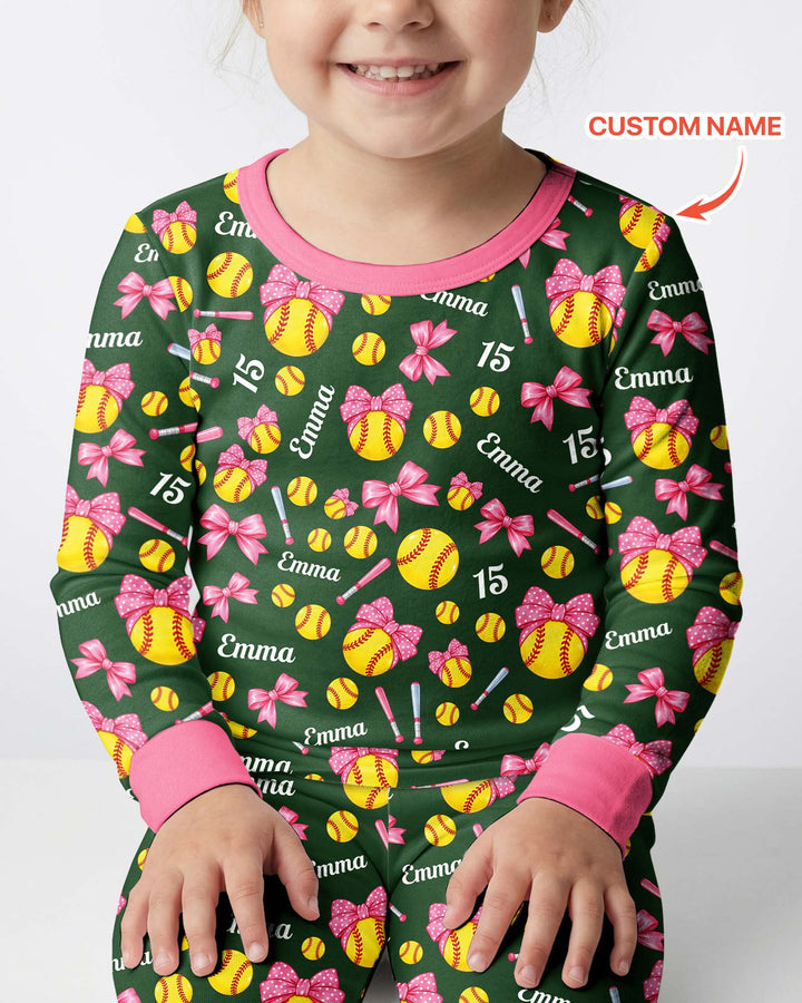 Little Softball Star Bamboo Two Piece Long Sleeve Pajama Set