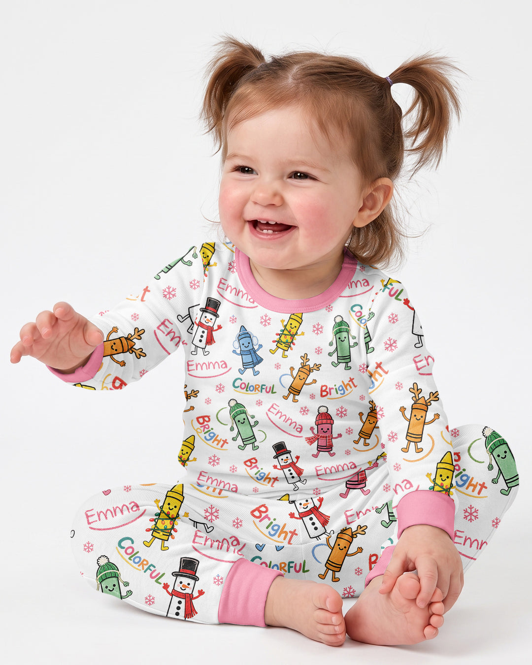 Custom Name Bright & Colorful Bamboo Two Piece Long Sleeve Pajama Set