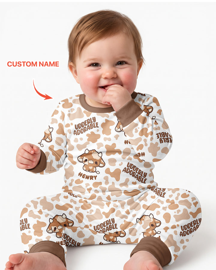 Udderly Adorable Custom Name Bamboo Two Piece Long Sleeve Pajama Set