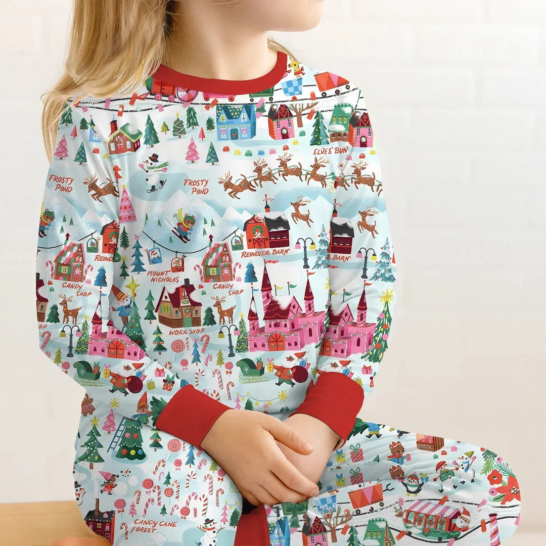 Santa's City Maps Two Piece Long Sleeve Pajama Set , Santa's City Maps Two Piece Long Sleeve Pajama Set - 12-18M / Green