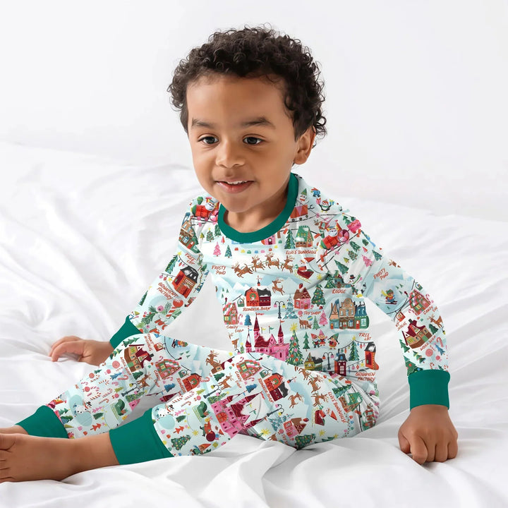 Santa's City Maps Two Piece Long Sleeve Pajama Set , Santa's City Maps Two Piece Long Sleeve Pajama Set - 12-18M / Green