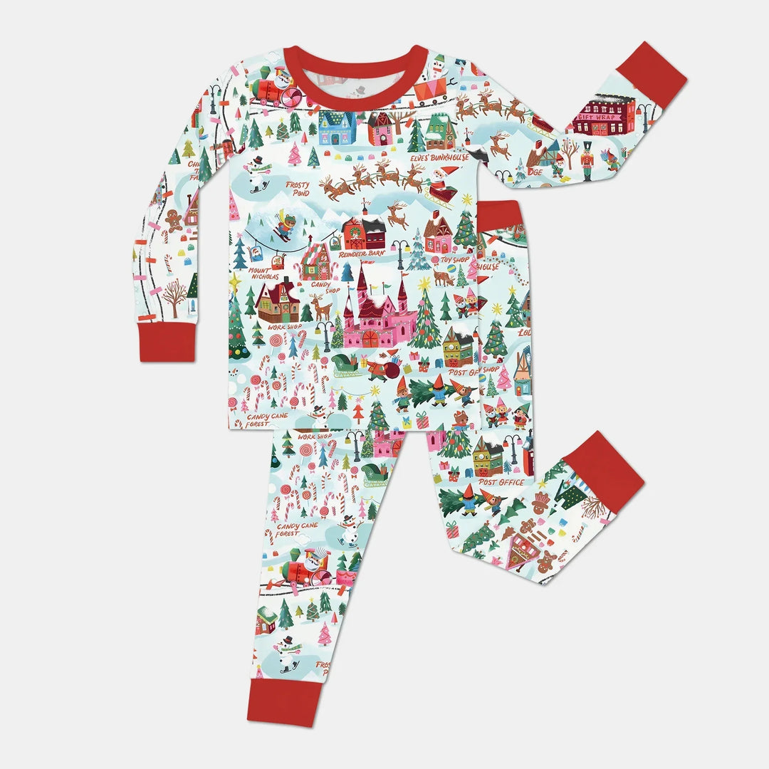Santa's City Maps Two Piece Long Sleeve Pajama Set , Santa's City Maps Two Piece Long Sleeve Pajama Set - 12-18M / Red