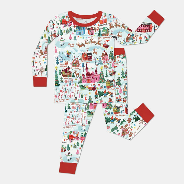 Santa's City Maps Two Piece Long Sleeve Pajama Set , Santa's City Maps Two Piece Long Sleeve Pajama Set - 12-18M / Red