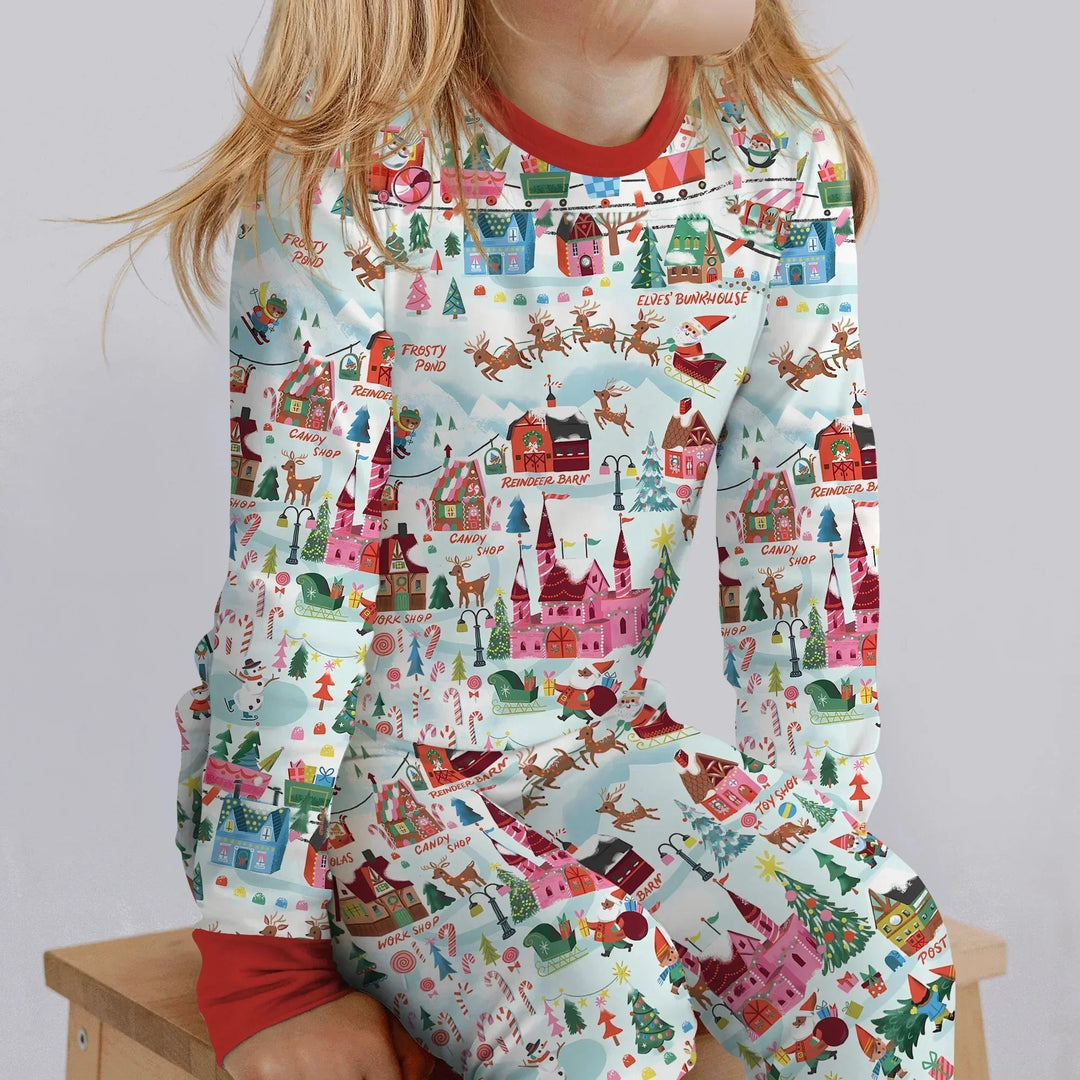 Santa's City Maps Two Piece Long Sleeve Pajama Set , Santa's City Maps Two Piece Long Sleeve Pajama Set - 12-18M / Green