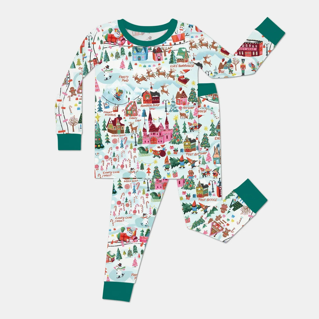Santa's City Maps Two Piece Long Sleeve Pajama Set , Santa's City Maps Two Piece Long Sleeve Pajama Set - 12-18M / Green