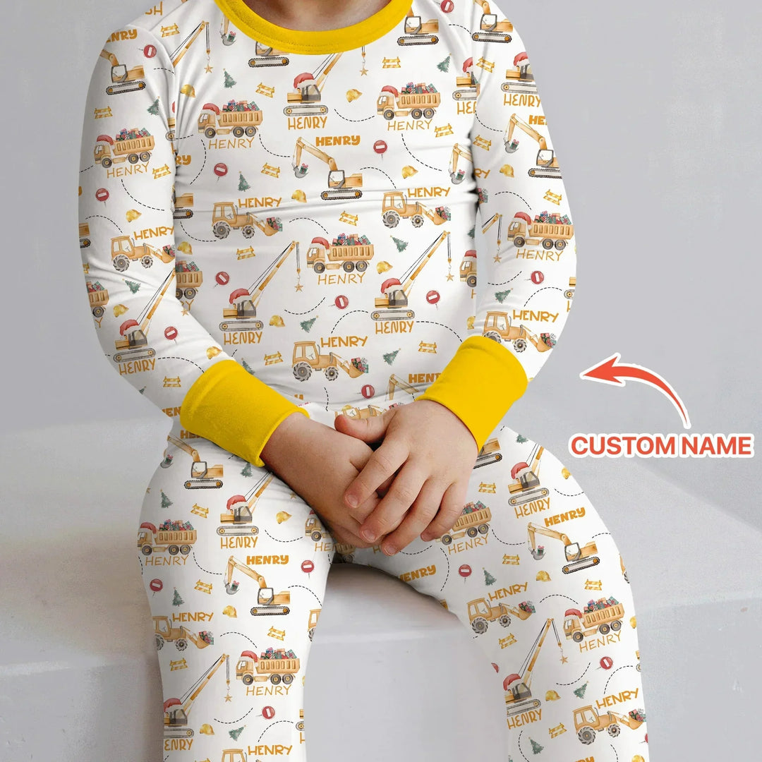 Santa's Little Builders Custom Name Two Piece Long Sleeve Pajama Set , Santa's Little Builders Custom Name Two Piece Long Sleeve Pajama Set - 12-18M