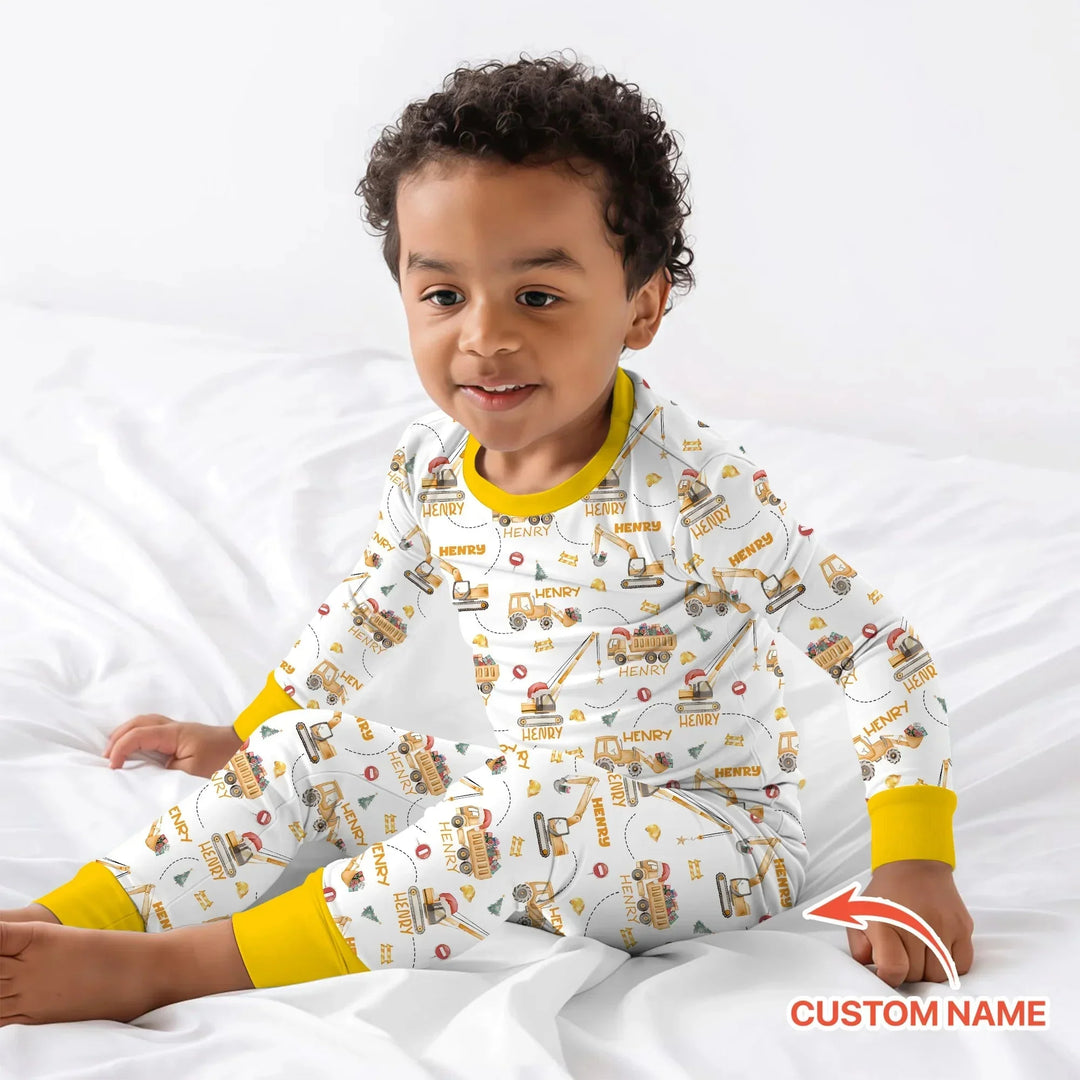 Santa's Little Builders Custom Name Two Piece Long Sleeve Pajama Set , Santa's Little Builders Custom Name Two Piece Long Sleeve Pajama Set - 12-18M