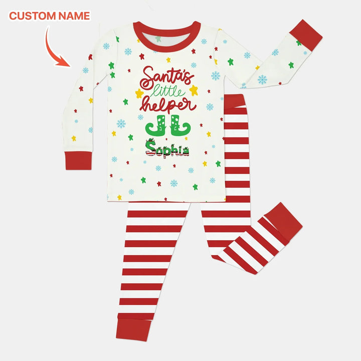 Santa's Little Helper Custom Name Two Piece Long Sleeve Pajama Set , Santa's Little Helper Custom Name Two Piece Long Sleeve Pajama Set - 12-18M
