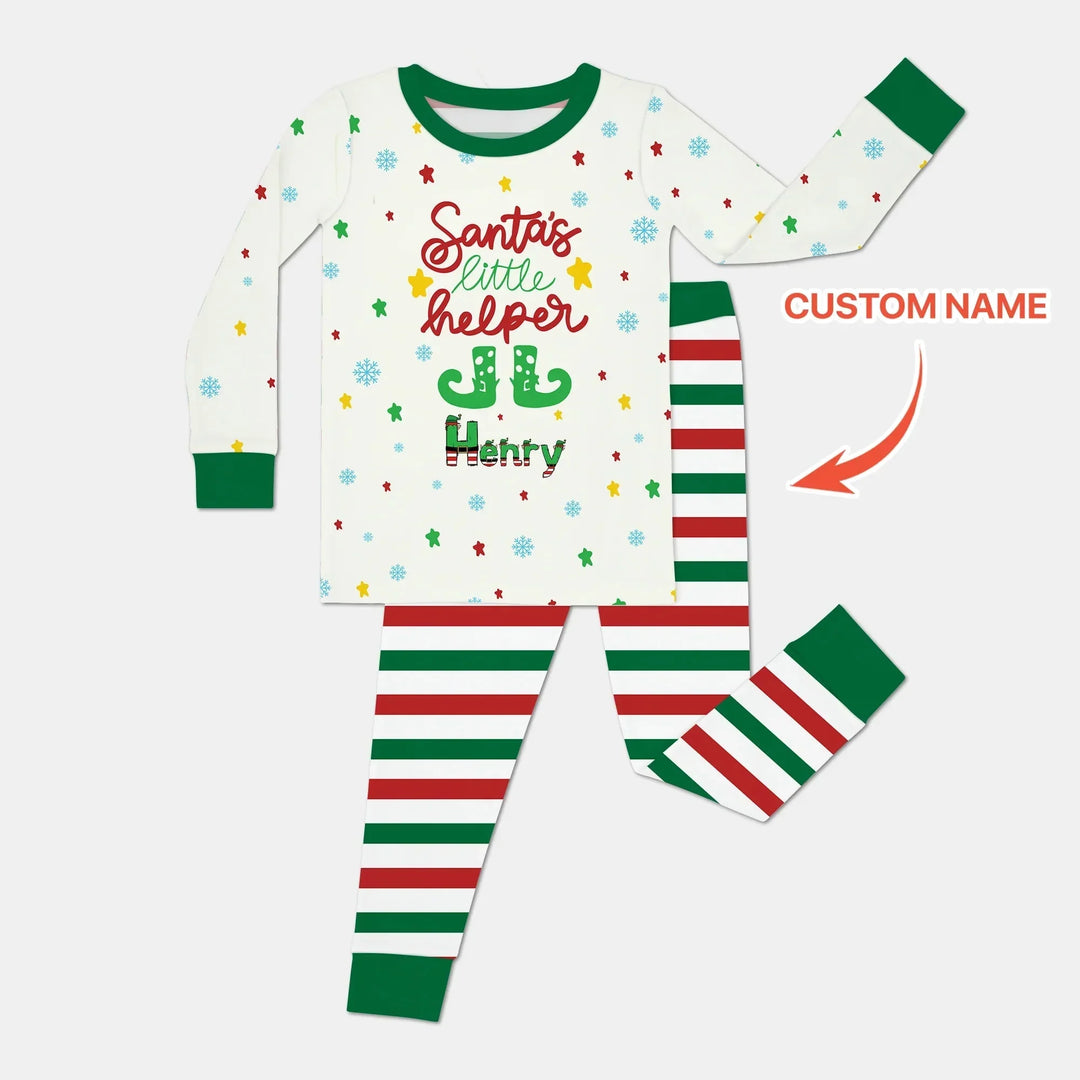 Santa's Little Helper Custom Name Two Piece Long Sleeve Pajama Set , Santa's Little Helper Custom Name Two Piece Long Sleeve Pajama Set - 12-18M
