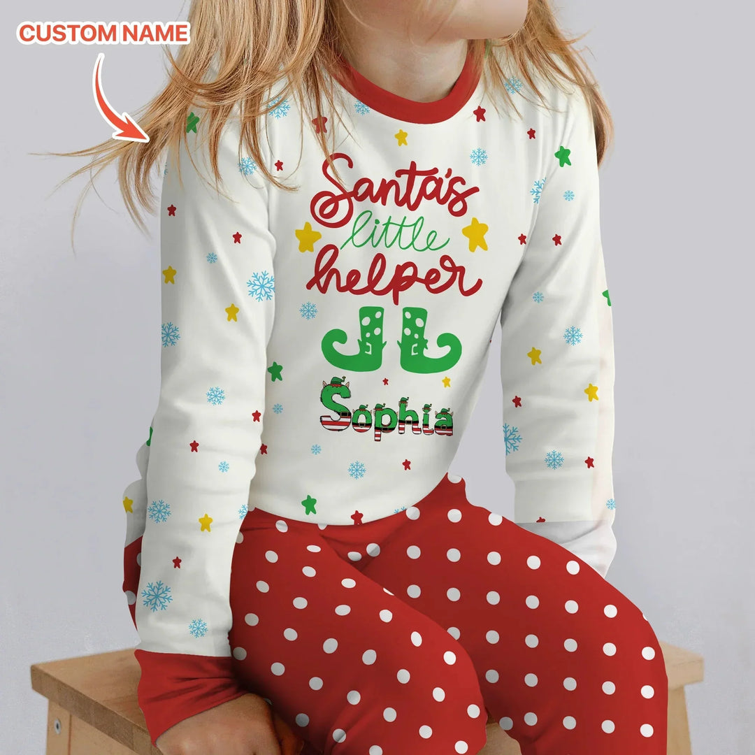 Santa's Little Helper Custom Name Two Piece Long Sleeve Pajama Set , Santa's Little Helper Custom Name Two Piece Long Sleeve Pajama Set - 12-18M
