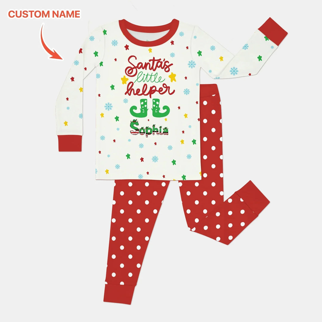 Santa's Little Helper Custom Name Two Piece Long Sleeve Pajama Set , Santa's Little Helper Custom Name Two Piece Long Sleeve Pajama Set - 12-18M