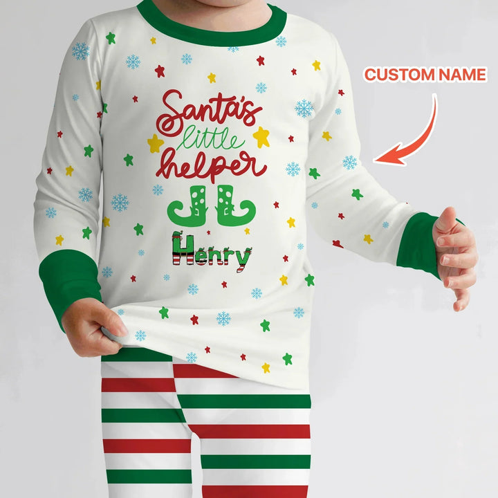 Santa's Little Helper Custom Name Two Piece Long Sleeve Pajama Set , Santa's Little Helper Custom Name Two Piece Long Sleeve Pajama Set - 12-18M