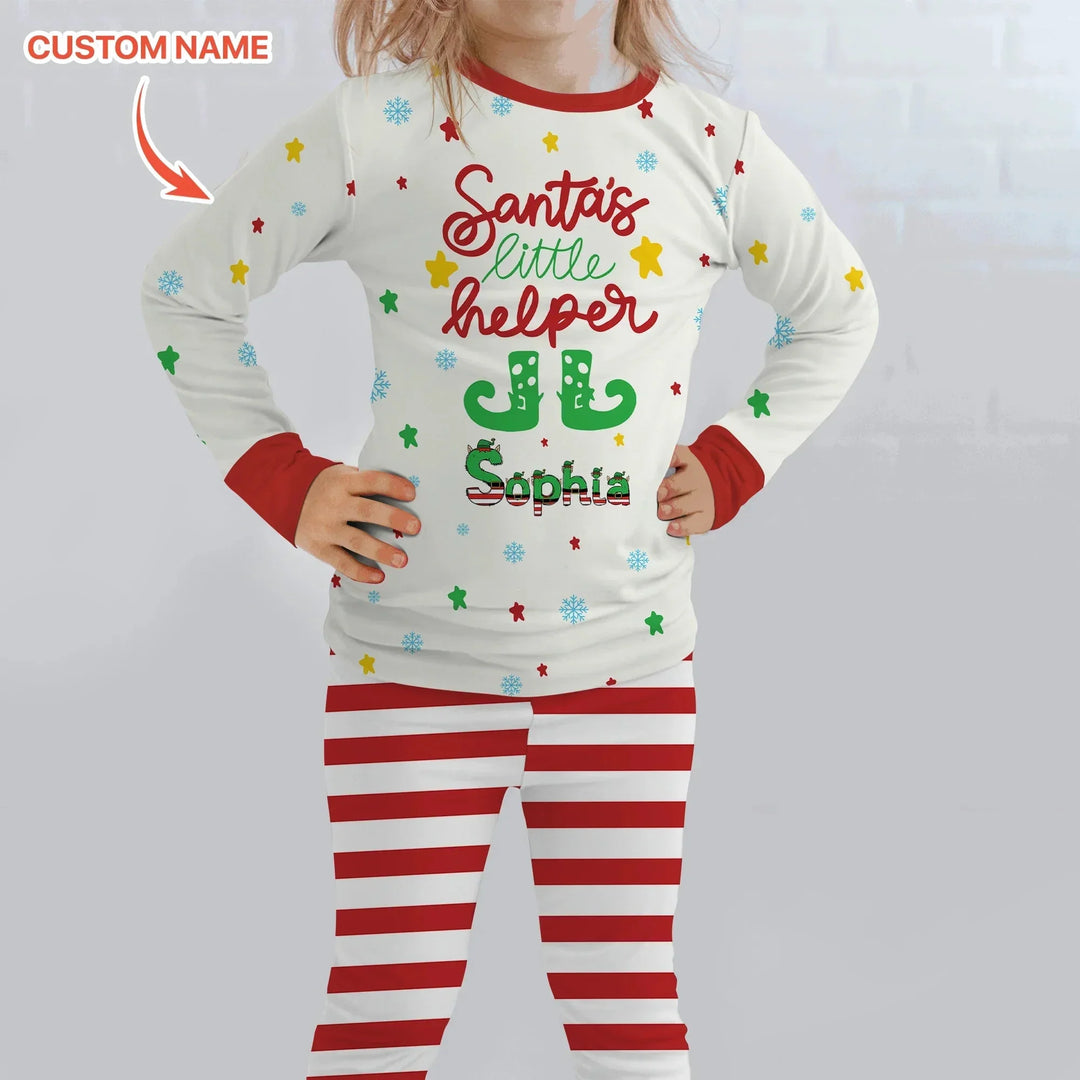 Santa's Little Helper Custom Name Two Piece Long Sleeve Pajama Set , Santa's Little Helper Custom Name Two Piece Long Sleeve Pajama Set - 12-18M