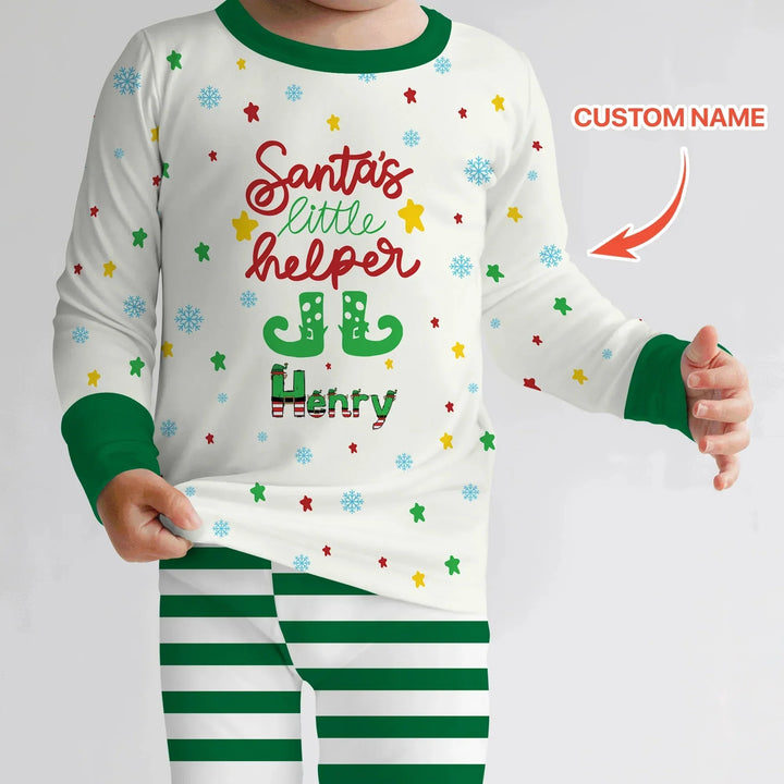 Santa's Little Helper Custom Name Two Piece Long Sleeve Pajama Set , Santa's Little Helper Custom Name Two Piece Long Sleeve Pajama Set - 12-18M