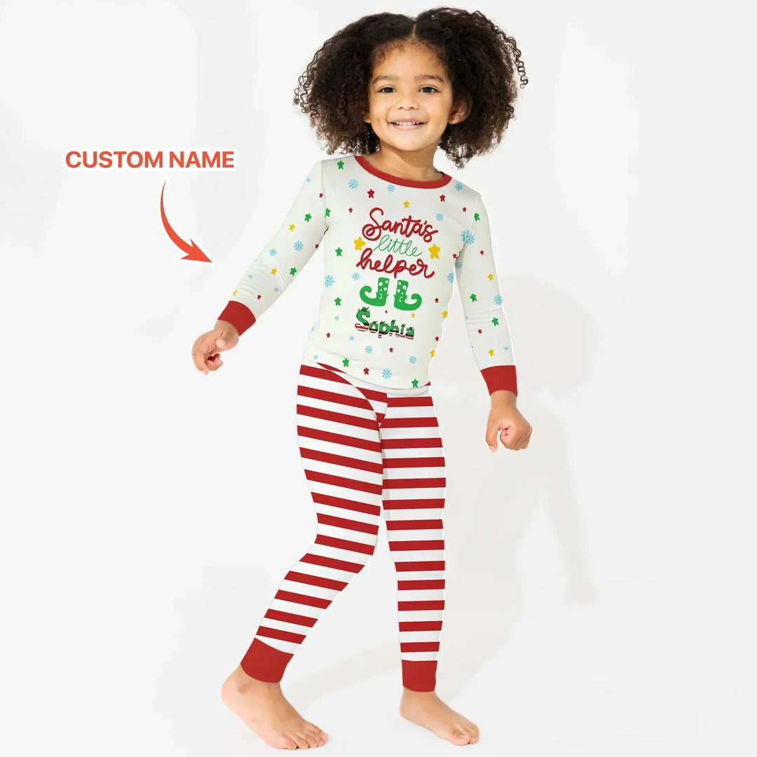 Santa's Little Helper Custom Name Two Piece Long Sleeve Pajama Set , Santa's Little Helper Custom Name Two Piece Long Sleeve Pajama Set - 12-18M
