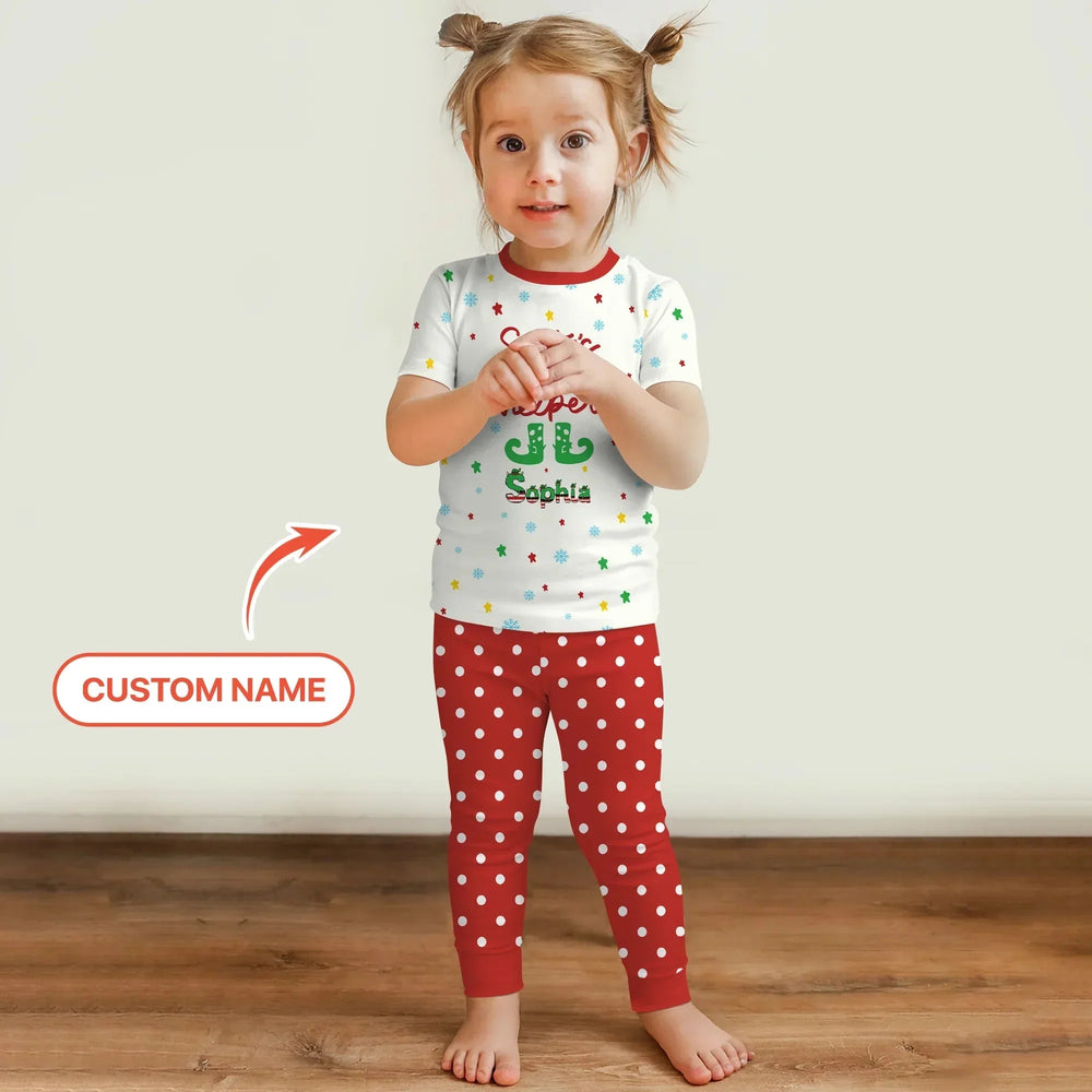 Santa's Little Helper Custom Name Two Piece Short Sleeve Pajama Set , Santa's Little Helper Custom Name Two Piece Short Sleeve Pajama Set - 12-18M