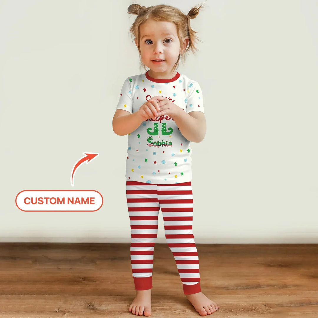 Santa's Little Helper Custom Name Two Piece Short Sleeve Pajama Set , Santa's Little Helper Custom Name Two Piece Short Sleeve Pajama Set - 12-18M