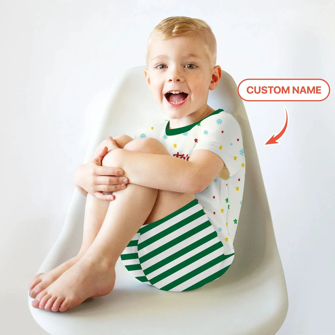 Santa's Little Helper Custom Name Two Piece Short Sleeve Shorts Pajama Set , Santa's Little Helper Custom Name Two Piece Short Sleeve Shorts Pajama Set - 12-18M
