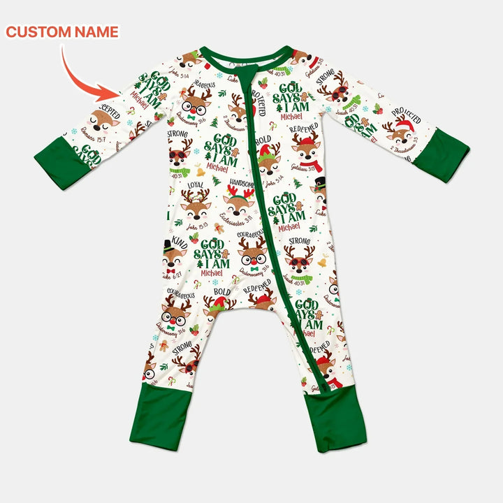 Santa’s Reindeer God Says I Am Custom Name Convertible Zippy , Santa’s Reindeer God Says I Am Custom Name Convertible Zippy - 0-3M