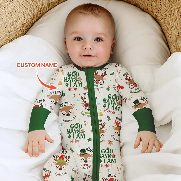 Santa’s Reindeer God Says I Am Custom Name Convertible Zippy , Santa’s Reindeer God Says I Am Custom Name Convertible Zippy - 0-3M
