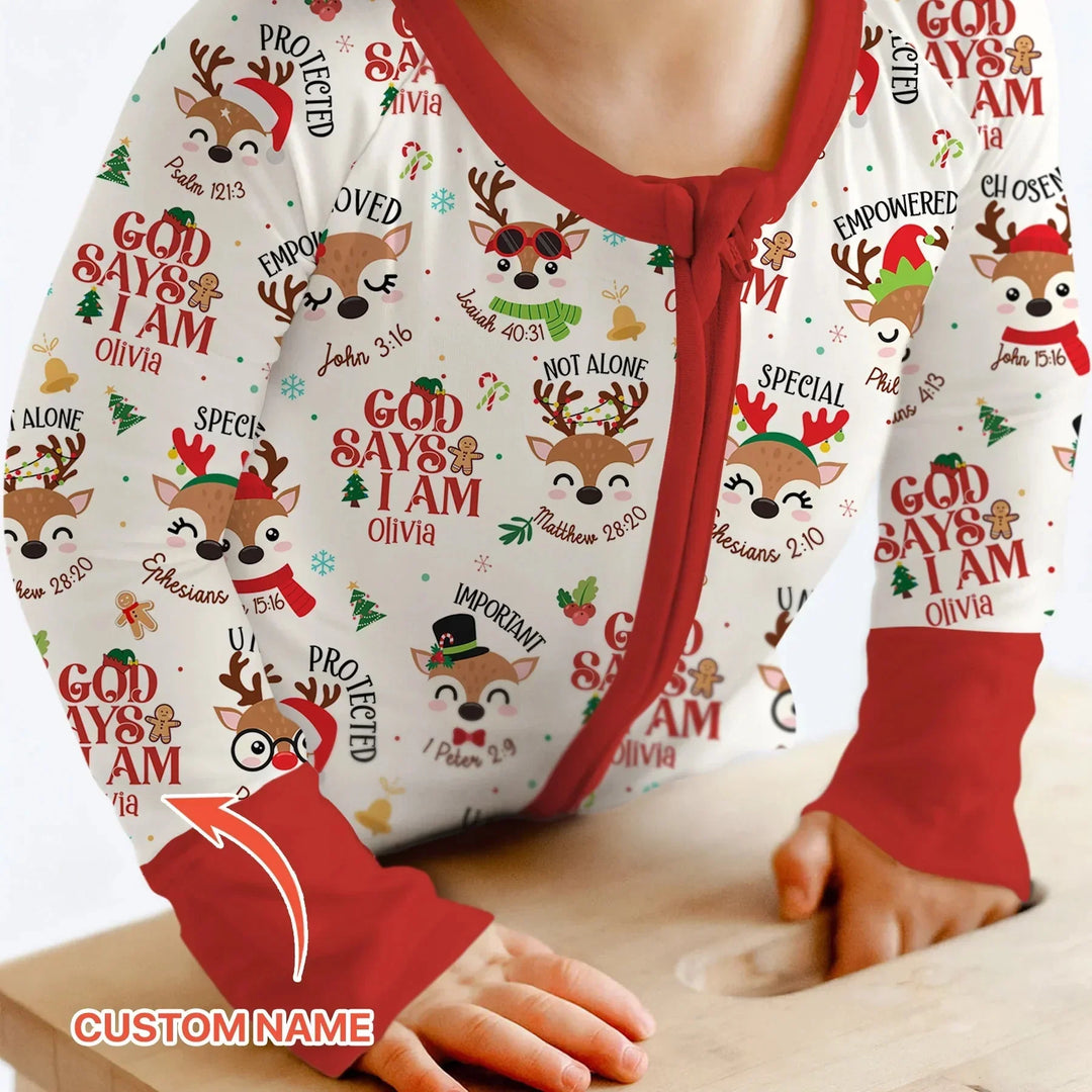 Santa’s Reindeer God Says I Am Custom Name Convertible Zippy , Santa’s Reindeer God Says I Am Custom Name Convertible Zippy - 0-3M