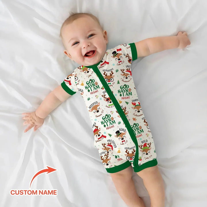 Santa’s Reindeer God Says I Am Custom Name Shorty Zippy , Santa’s Reindeer God Says I Am Custom Name Shorty Zippy - 0-3M