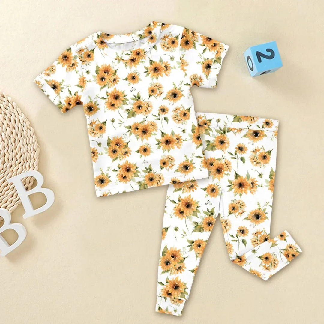 Savannah's Sunflowers Two Piece Short Sleeve Pajama Set , Savannah's Sunflowers Two Piece Short Sleeve Pajama Set - 12-18M