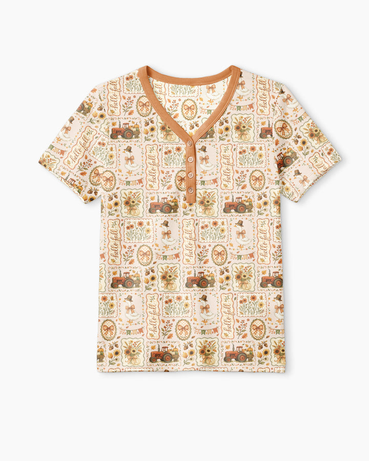 Farmhouse Fall Goose Family Matching Bamboo Women Short Sleeve Short Pajama Set