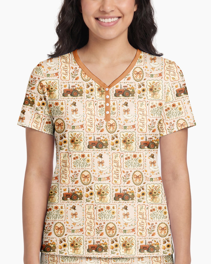 Farmhouse Fall Goose Family Matching Bamboo Women Short Sleeve Short Pajama Set