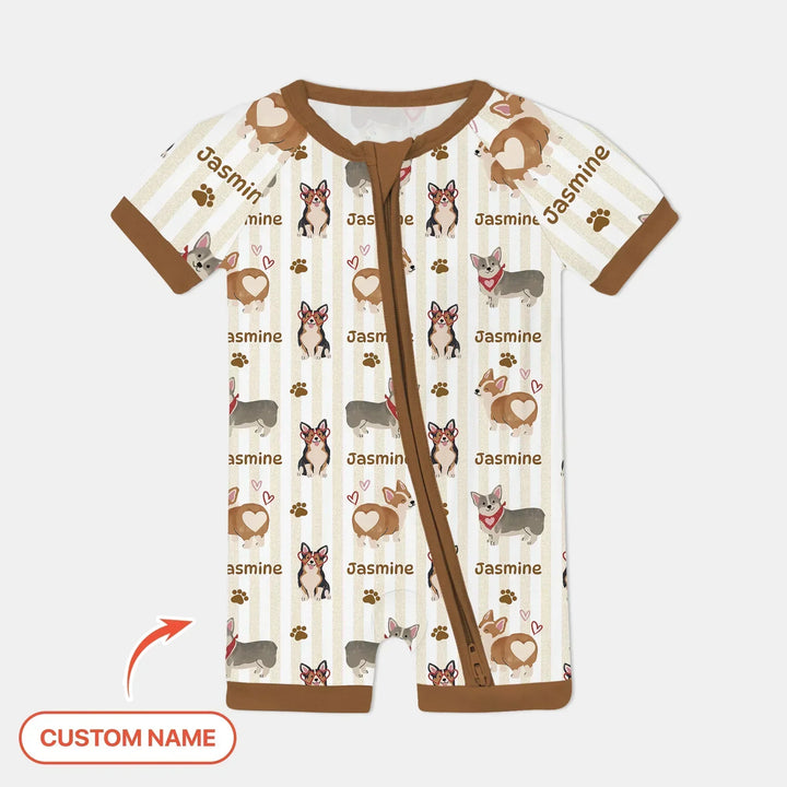 Custom Name Playful Corgis Family Matching Bamboo Shorty Zippy