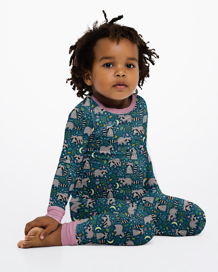 Midnight Raccoons Bamboo Two Piece Long Sleeve Pajama Set