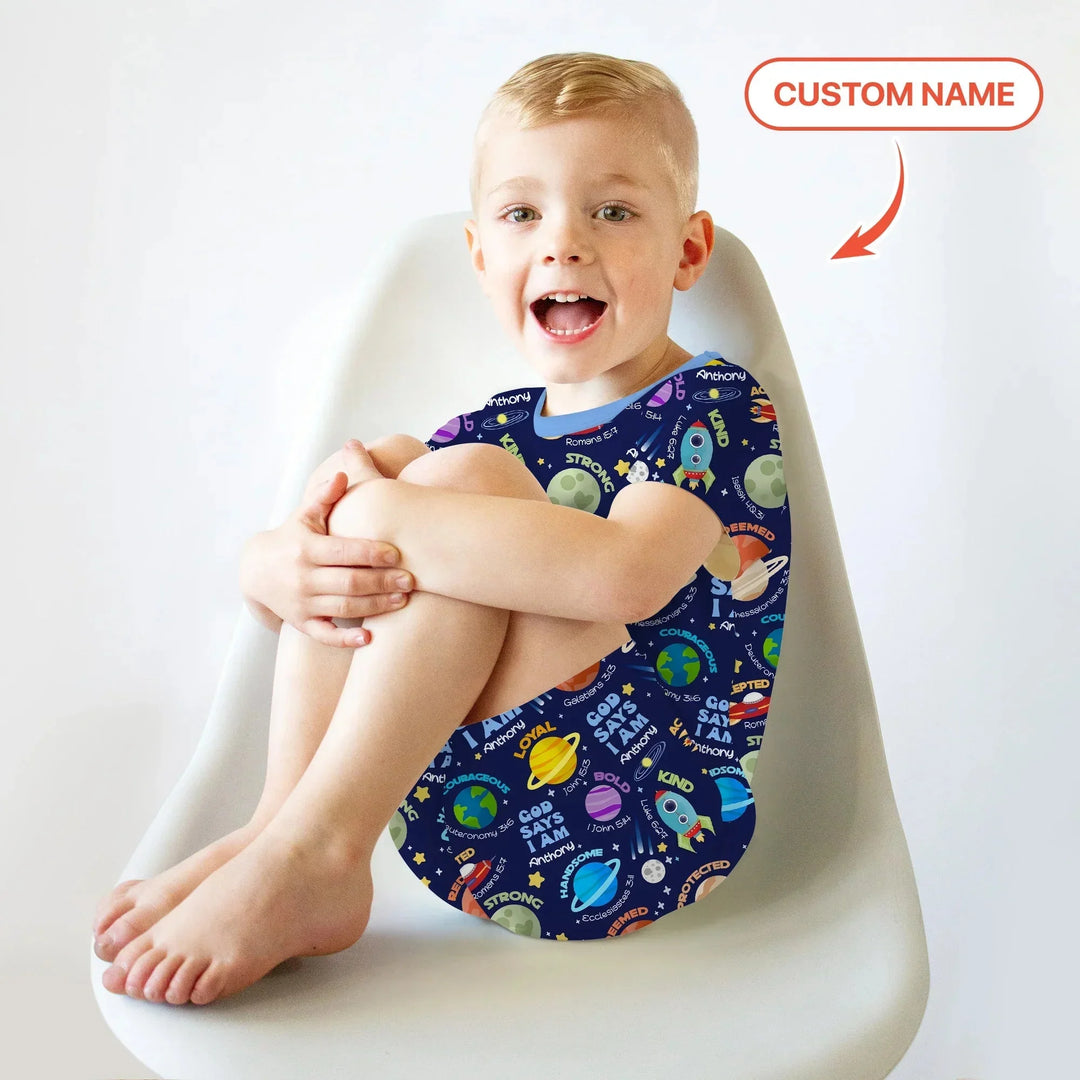 Space God Says I Am Custom Name Two Piece Short Sleeve Shorts Pajama Set , Space God Says I Am Custom Name Two Piece Short Sleeve Shorts Pajama Set - 12-18M