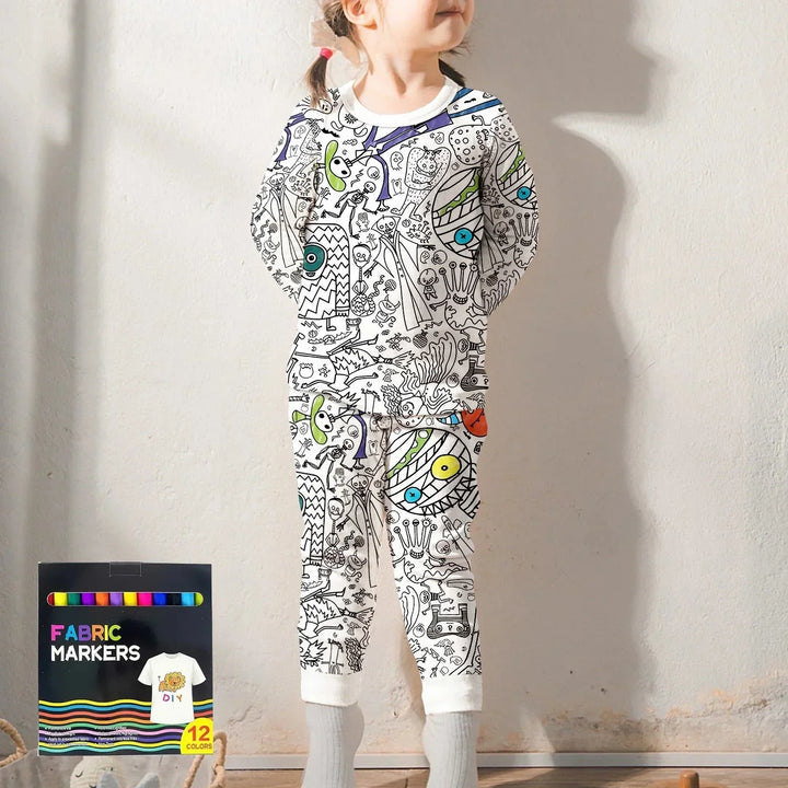 Spooky DIY Monster Colorable Halloween Two Piece Long Sleeve Pajama Set , Spooky DIY Monster Colorable Halloween Two Piece Long Sleeve Pajama Set - 3T