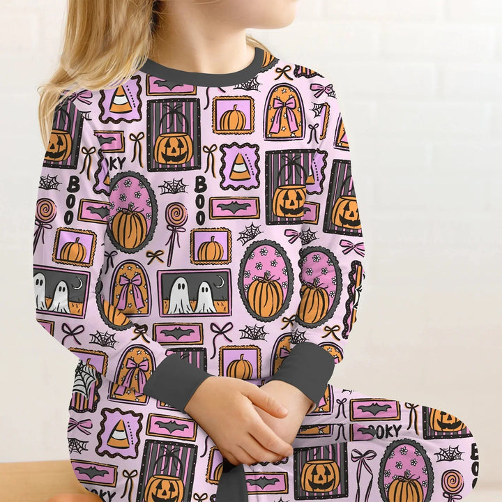 Spooky Frames Two Piece Long Sleeve Pajama Set For Halloween , Spooky Frames Two Piece Long Sleeve Pajama Set For Halloween - 12-18M