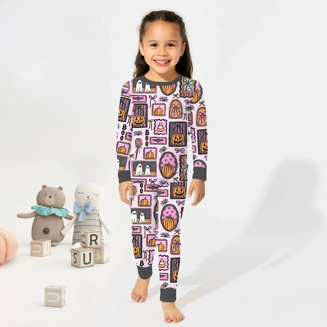 Spooky Frames Two Piece Long Sleeve Pajama Set For Halloween , Spooky Frames Two Piece Long Sleeve Pajama Set For Halloween - 12-18M