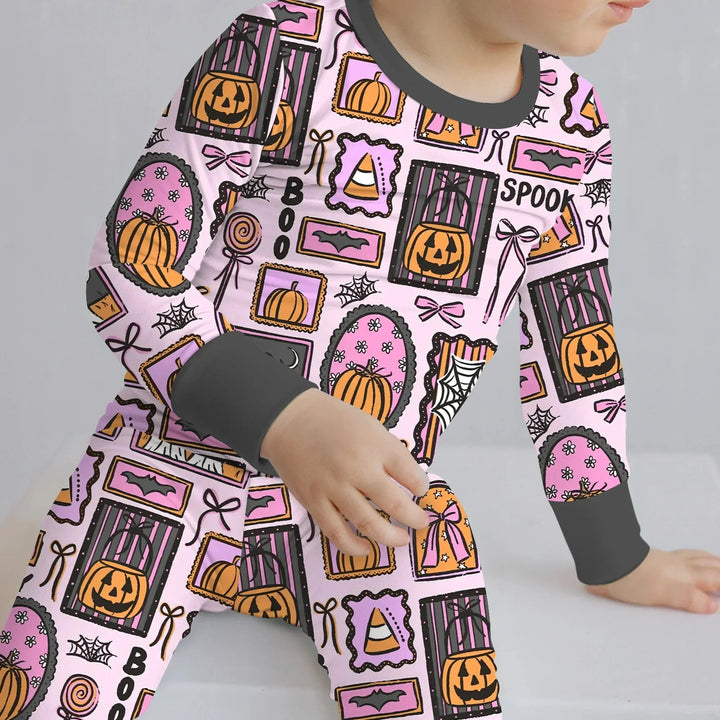 Spooky Frames Two Piece Long Sleeve Pajama Set For Halloween , Spooky Frames Two Piece Long Sleeve Pajama Set For Halloween - 12-18M