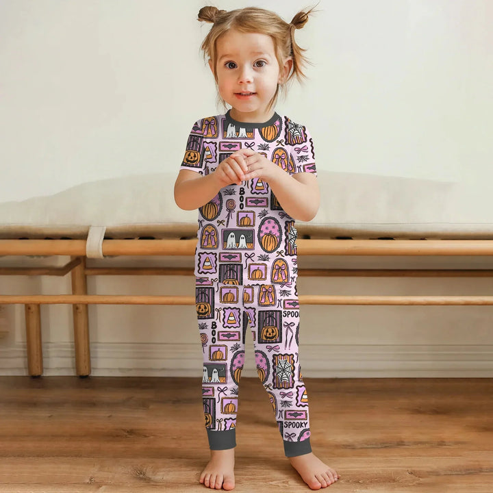 Spooky Frames Two Piece Short Sleeve Pajama Set For Haloween , Spooky Frames Two Piece Short Sleeve Pajama Set For Haloween - 12-18M