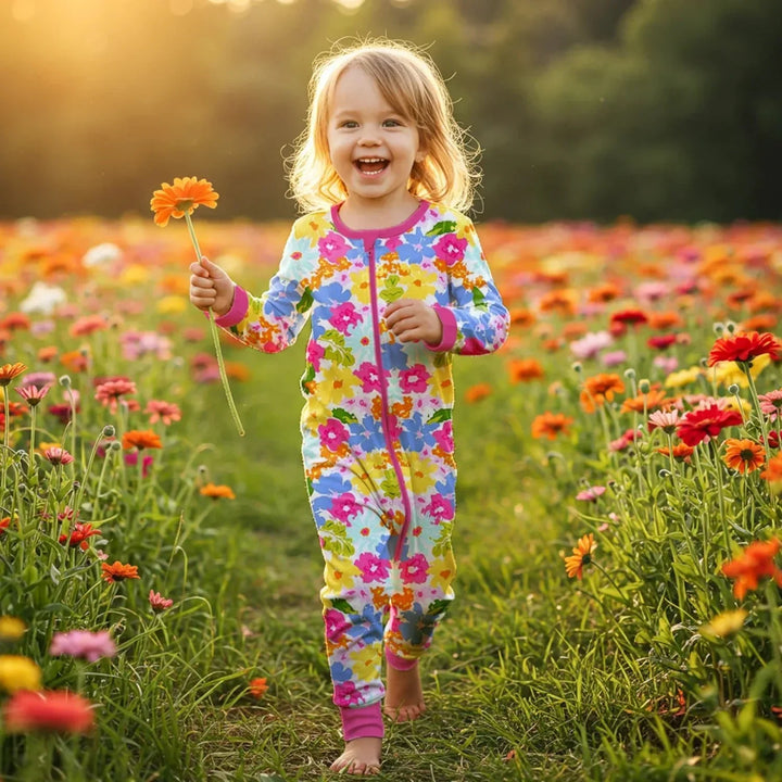 Summer Flowers Convertible Zippered Romper , Summer Flowers Convertible Zippered Romper - Newborn