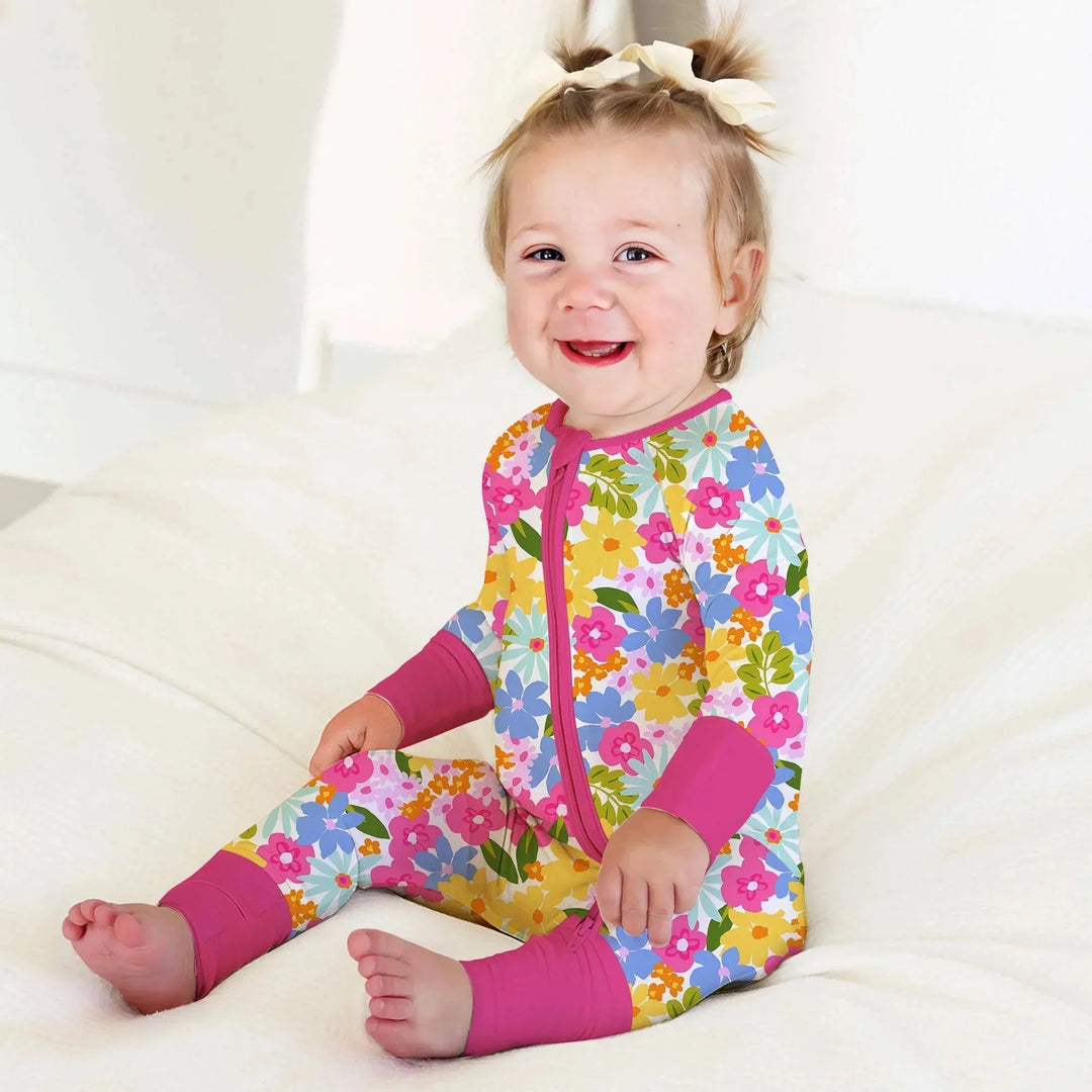 Summer Flowers Convertible Zippered Romper , Summer Flowers Convertible Zippered Romper - Newborn