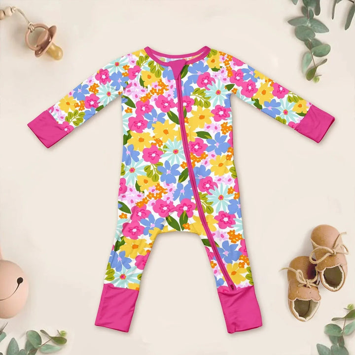 Summer Flowers Convertible Zippered Romper , Summer Flowers Convertible Zippered Romper - Newborn